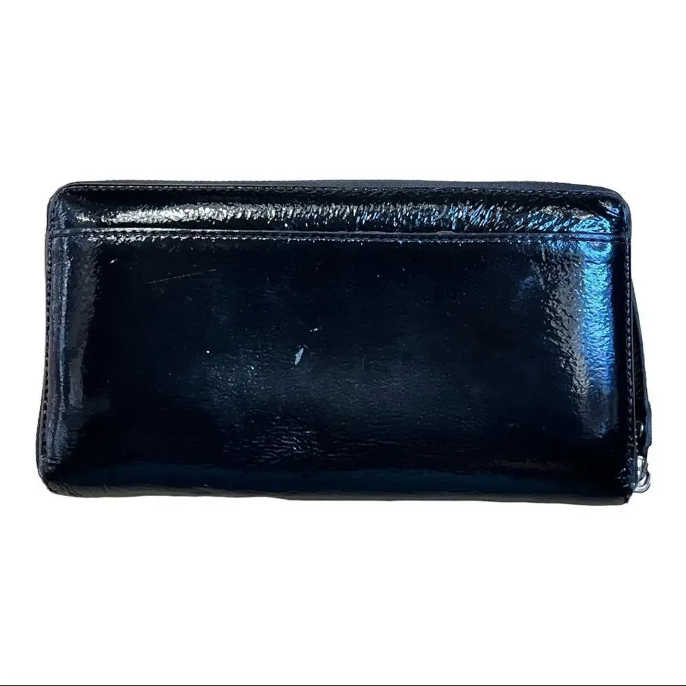 Kate Spade New York Black Patent Leather Zip Around Wallet